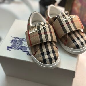Burberry Kids Plaid Sneakers - Tan and Black Size 21